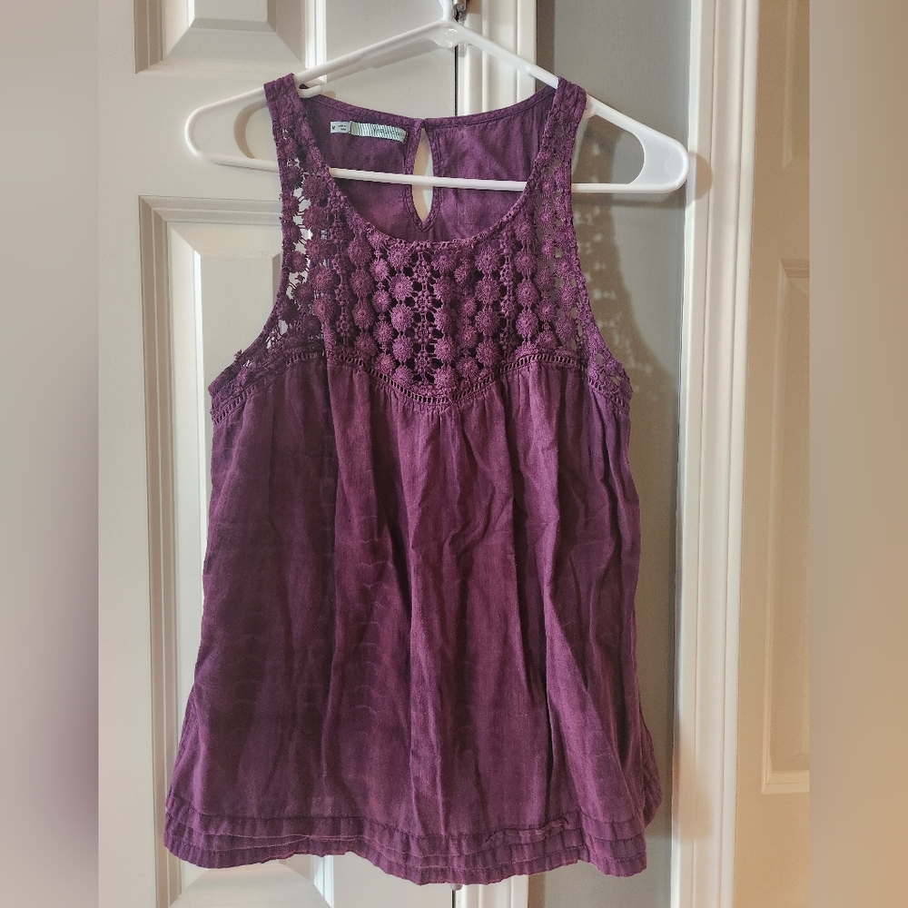 Maurices Purple Crochet Yoke Tank Top - Size Medium